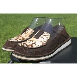 Ariat Women's Cruiser Shoes 6.5B Chocolate Brown Suede Cow Print Hair On Slip On